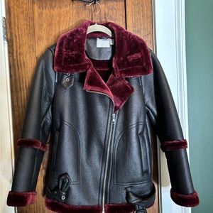 NEVER WORN ASOS leather moto fur coat